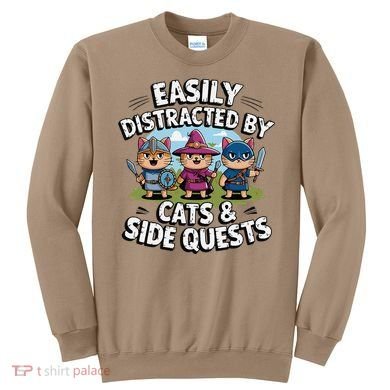 Easily Distracted By Cats Side Quests Gamer Rpg Cats Knight Sweatshirt