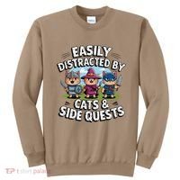 Easily Distracted By Cats Side Quests Gamer Rpg Cats Knight Sweatshirt thumb 0