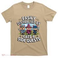 Easily Distracted By Cats Side Quests Gamer Rpg Cats Knight T-Shirt thumb 0