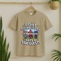 Easily Distracted By Cats Side Quests Gamer Rpg Cats Knight T-Shirt thumb 2