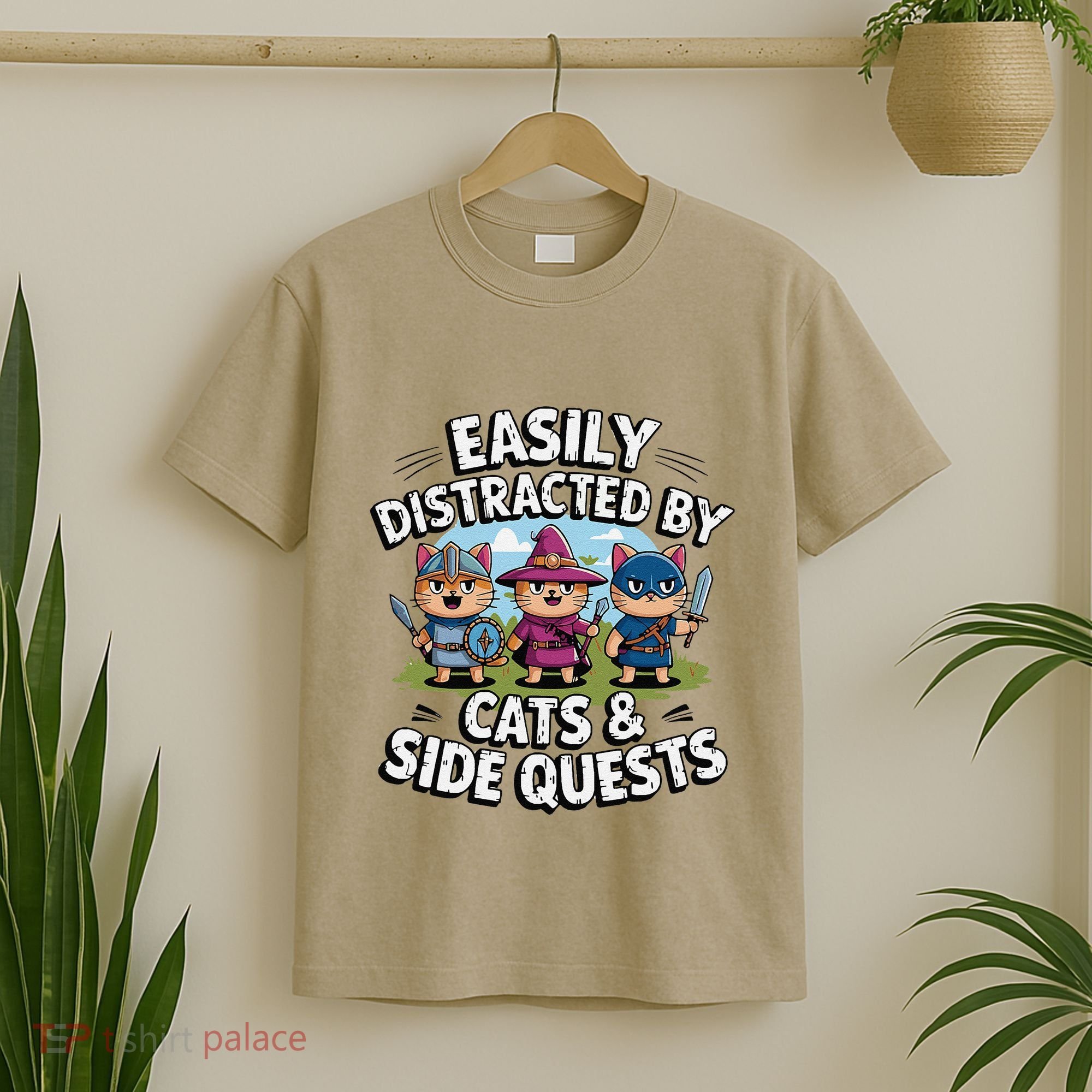 Easily Distracted By Cats Side Quests Gamer Rpg Cats Knight T-Shirt