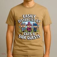 Easily Distracted By Cats Side Quests Gamer Rpg Cats Knight T-Shirt thumb 3