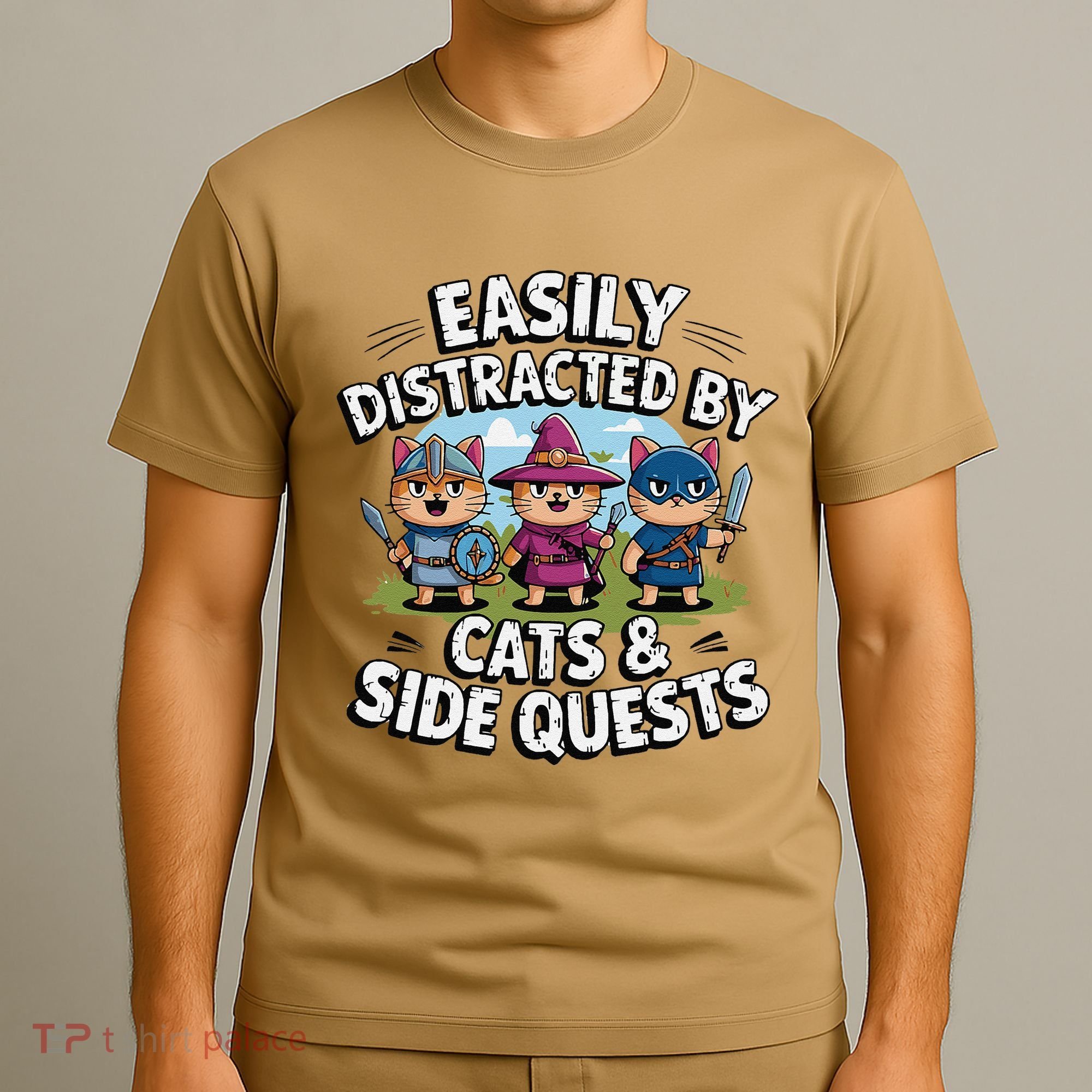 Easily Distracted By Cats Side Quests Gamer Rpg Cats Knight T-Shirt