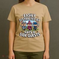 Easily Distracted By Cats Side Quests Gamer Rpg Cats Knight T-Shirt thumb 4