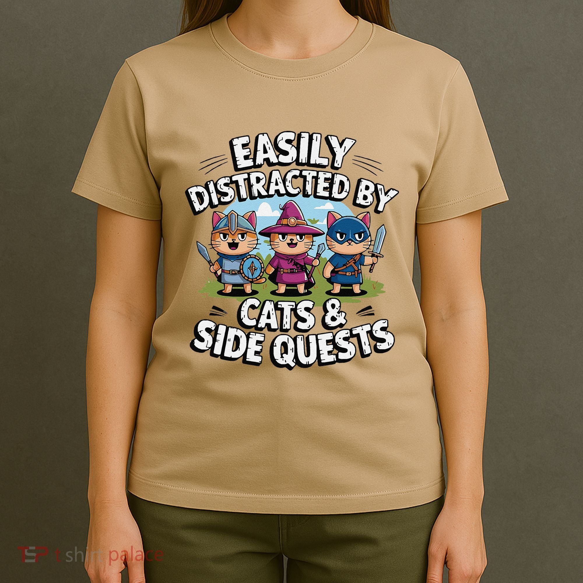 Easily Distracted By Cats Side Quests Gamer Rpg Cats Knight T-Shirt