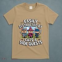 Easily Distracted By Cats Side Quests Gamer Rpg Cats Knight T-Shirt thumb 5