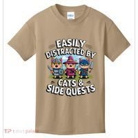 Easily Distracted By Cats Side Quests Gamer Rpg Cats Knight Kids T-Shirt thumb 0