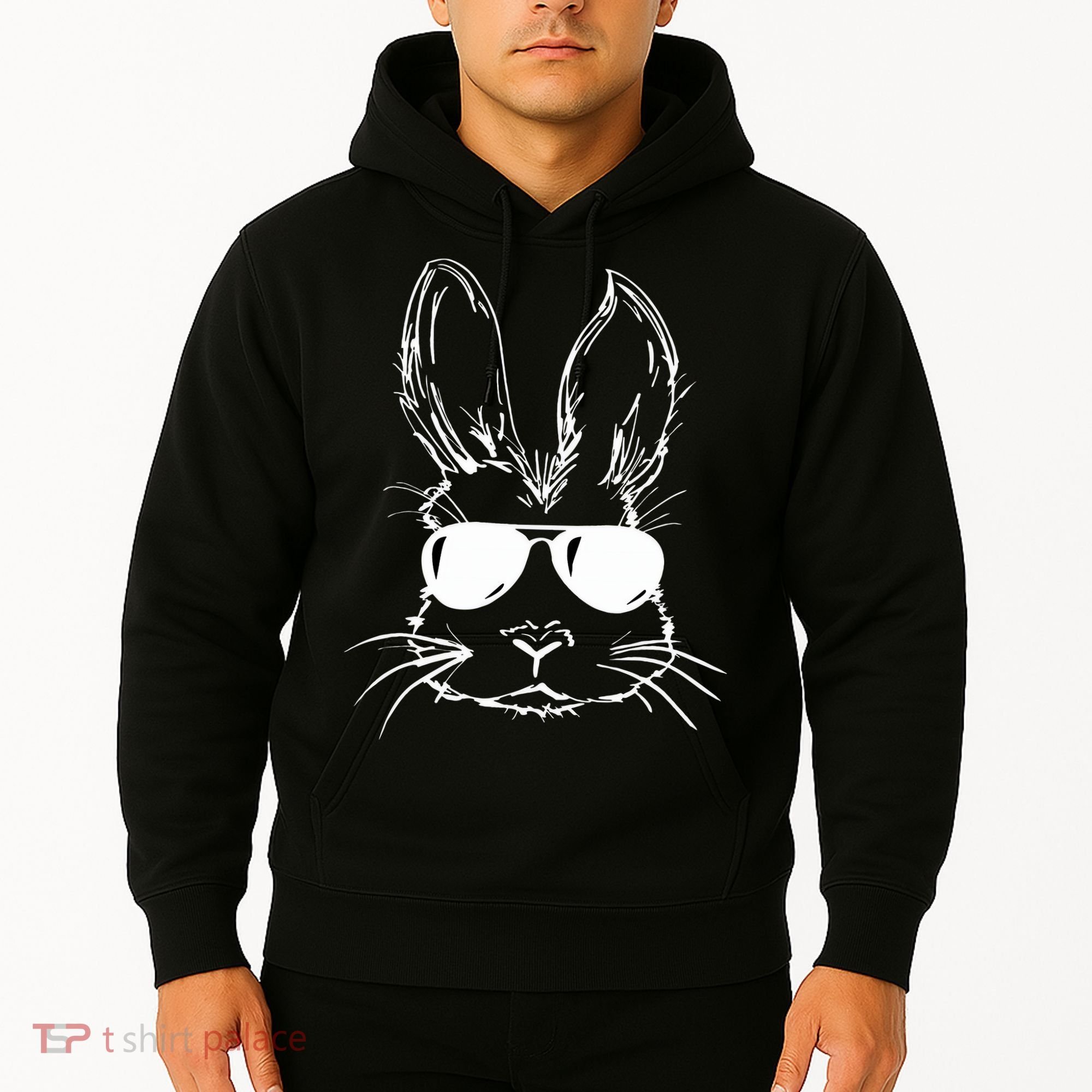 Easter Day Bunny Face With Sunglasses Easter Hoodie