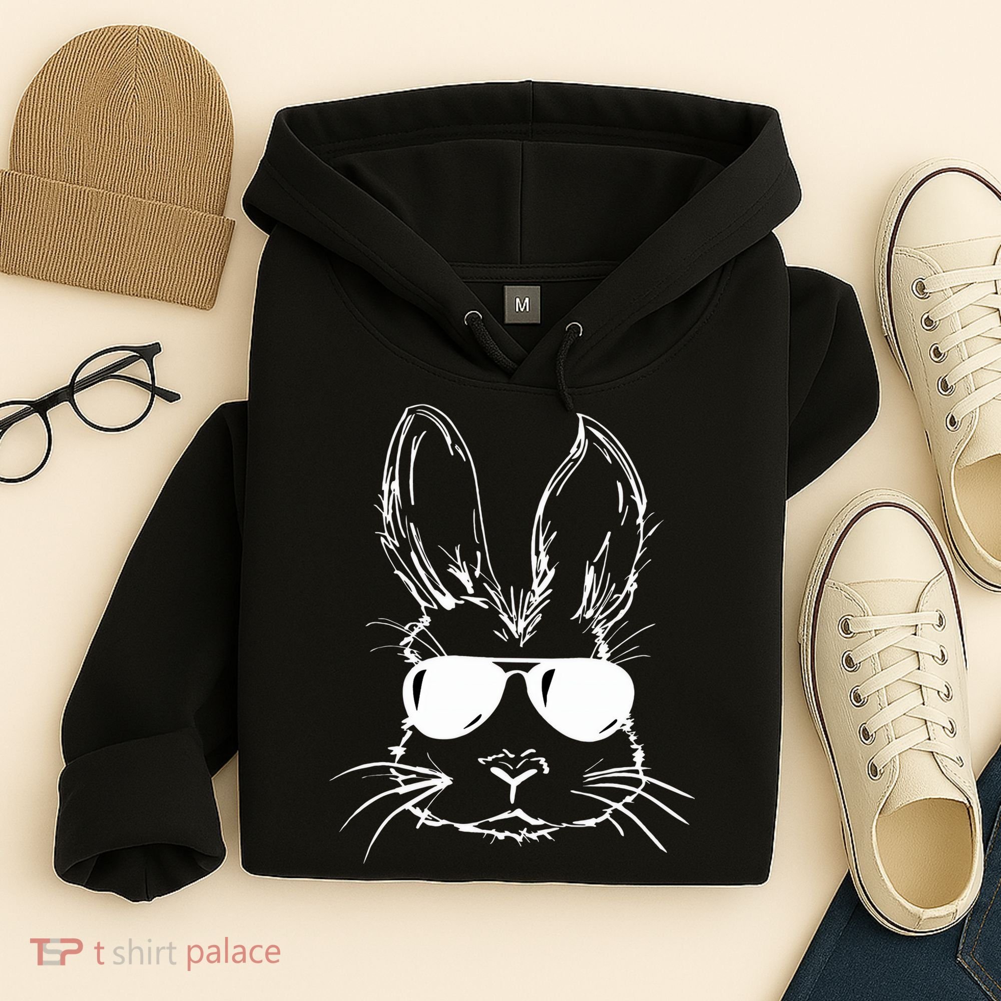 Easter Day Bunny Face With Sunglasses Easter Hoodie