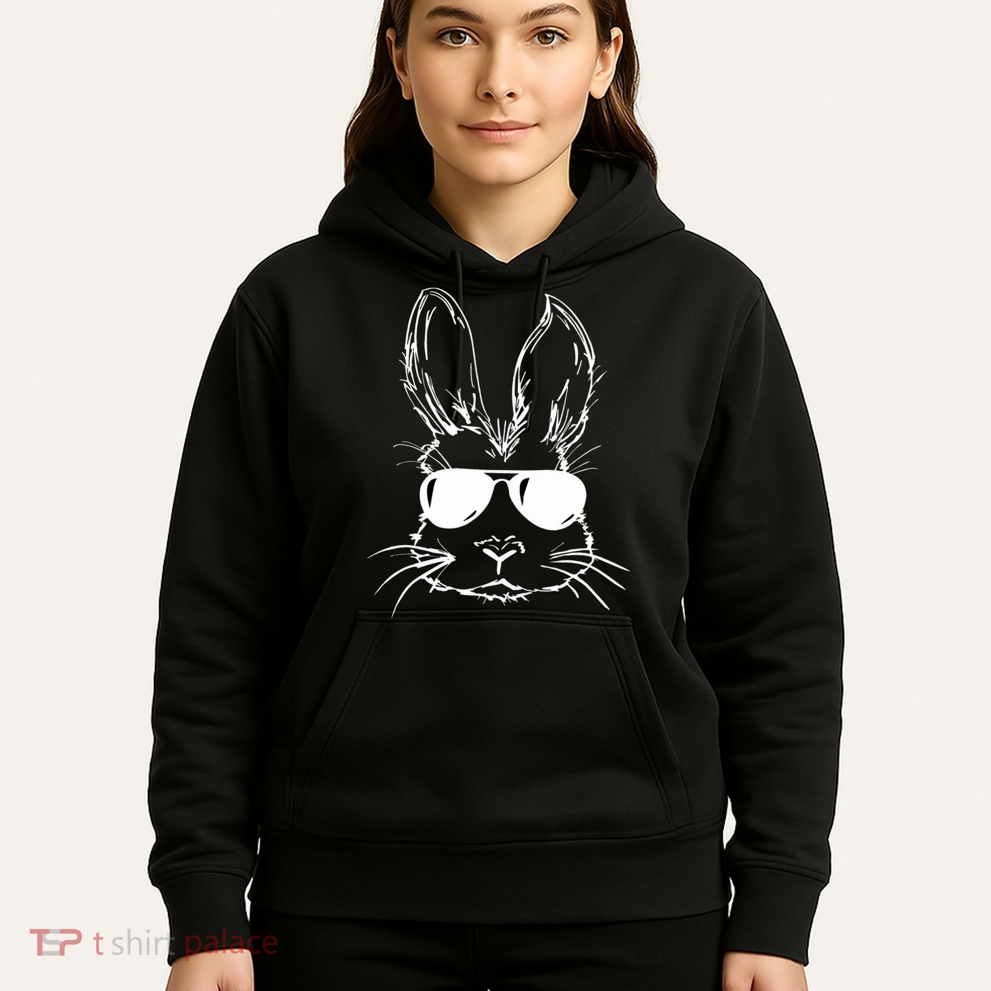 Easter Day Bunny Face With Sunglasses Easter Hoodie