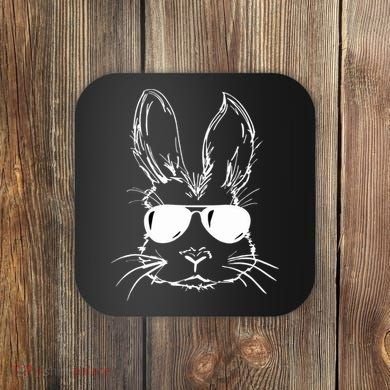 Easter Day Bunny Face With Sunglasses Easter Coaster