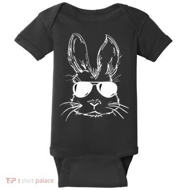 Easter Day Bunny Face With Sunglasses Easter Baby Bodysuit