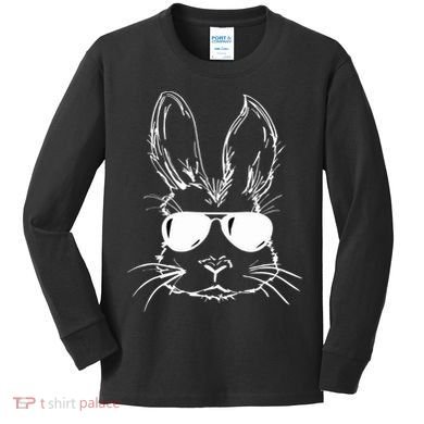 Easter Day Bunny Face With Sunglasses Easter Kids Long Sleeve Shirt