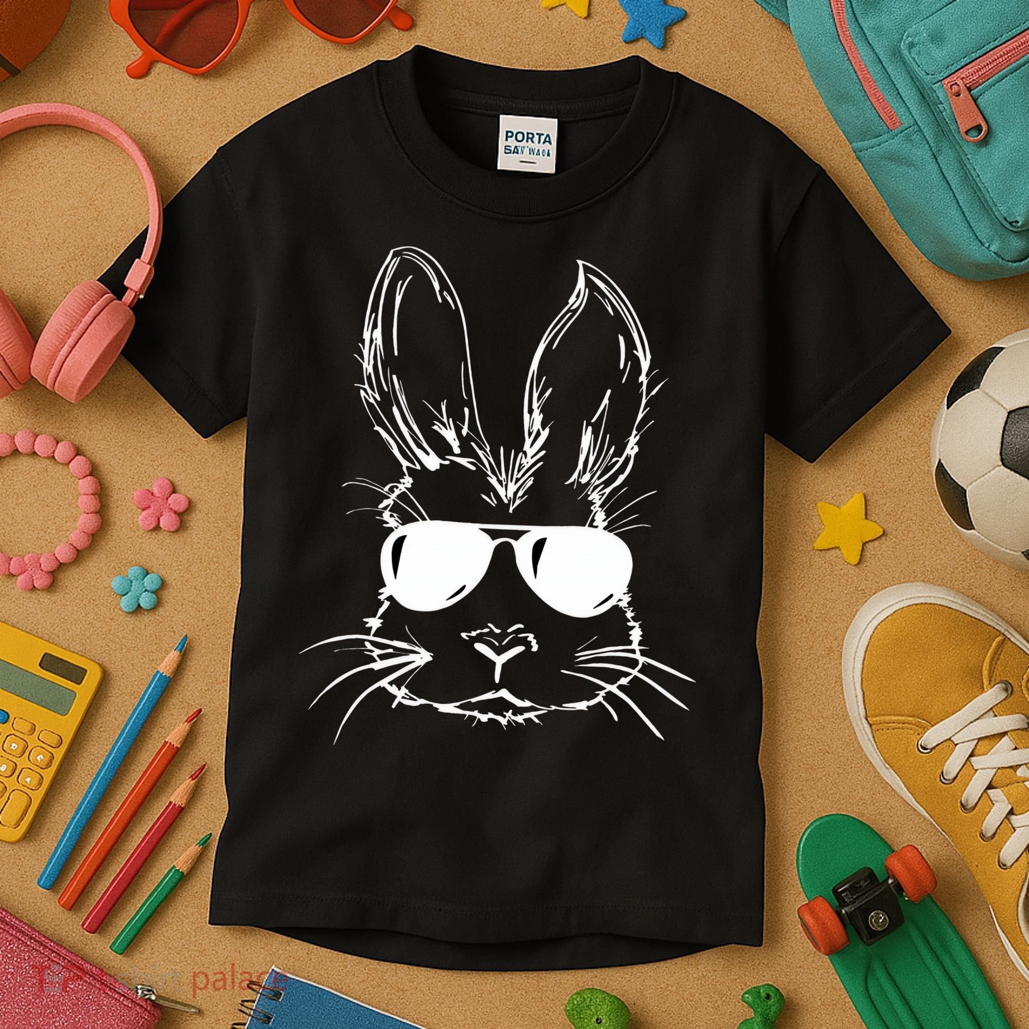 Easter Day Bunny Face With Sunglasses Easter Kids T-Shirt