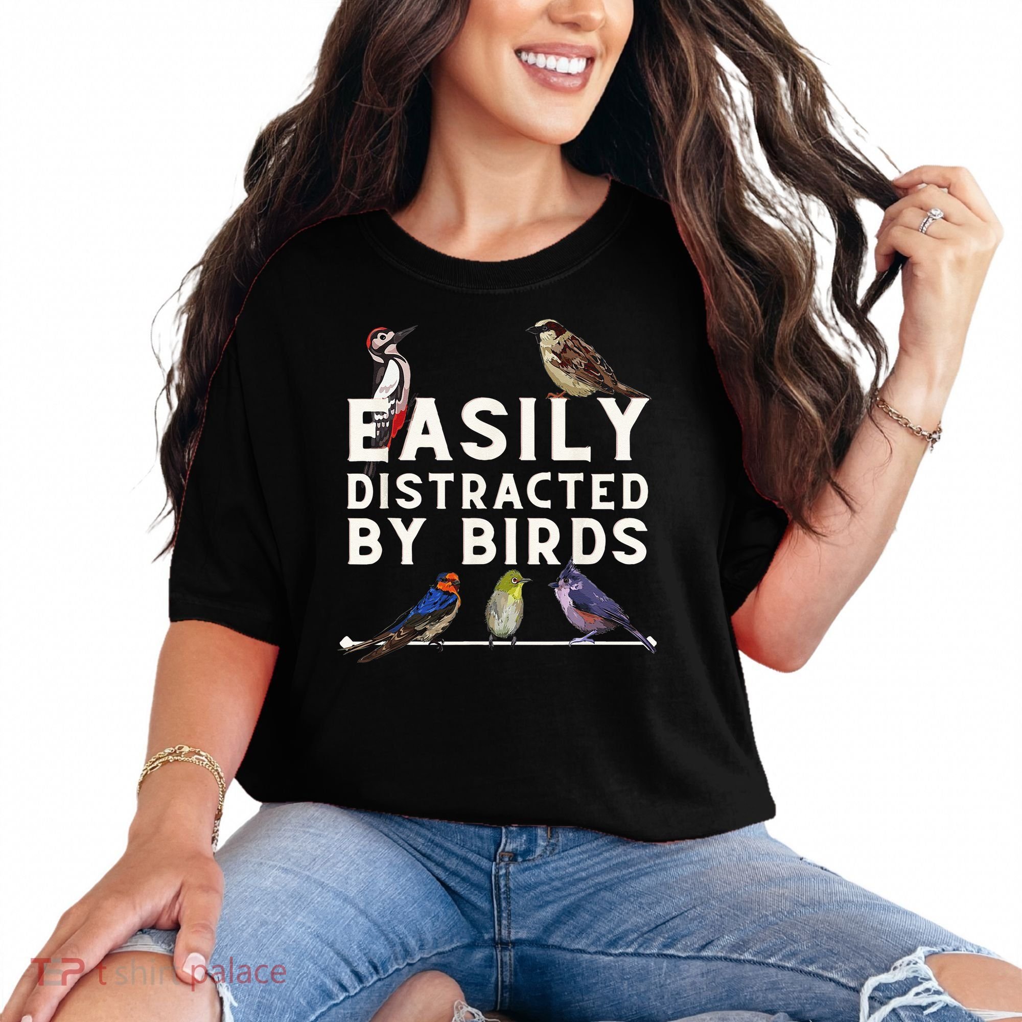 Easily Distracted By Birds Funny Bird Lover Birdwatching Comfort Colors T-Shirt