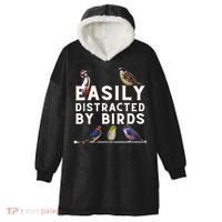 Easily Distracted By Birds Funny Bird Lover Birdwatching Hooded Wearable Blanket thumb 0