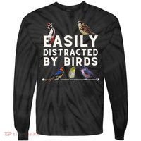 Easily Distracted By Birds Funny Bird Lover Birdwatching Tie-Dye Long Sleeve Shirt thumb 0