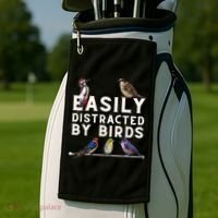 Easily Distracted By Birds Funny Bird Lover Birdwatching Golf Towel thumb 2