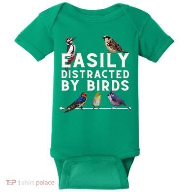 Easily Distracted By Birds Funny Bird Lover Birdwatching Baby Bodysuit