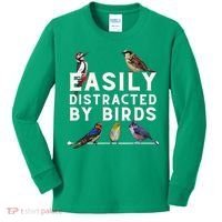 Easily Distracted By Birds Funny Bird Lover Birdwatching Kids Long Sleeve Shirt thumb 0