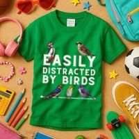 Easily Distracted By Birds Funny Bird Lover Birdwatching Kids T-Shirt thumb 3
