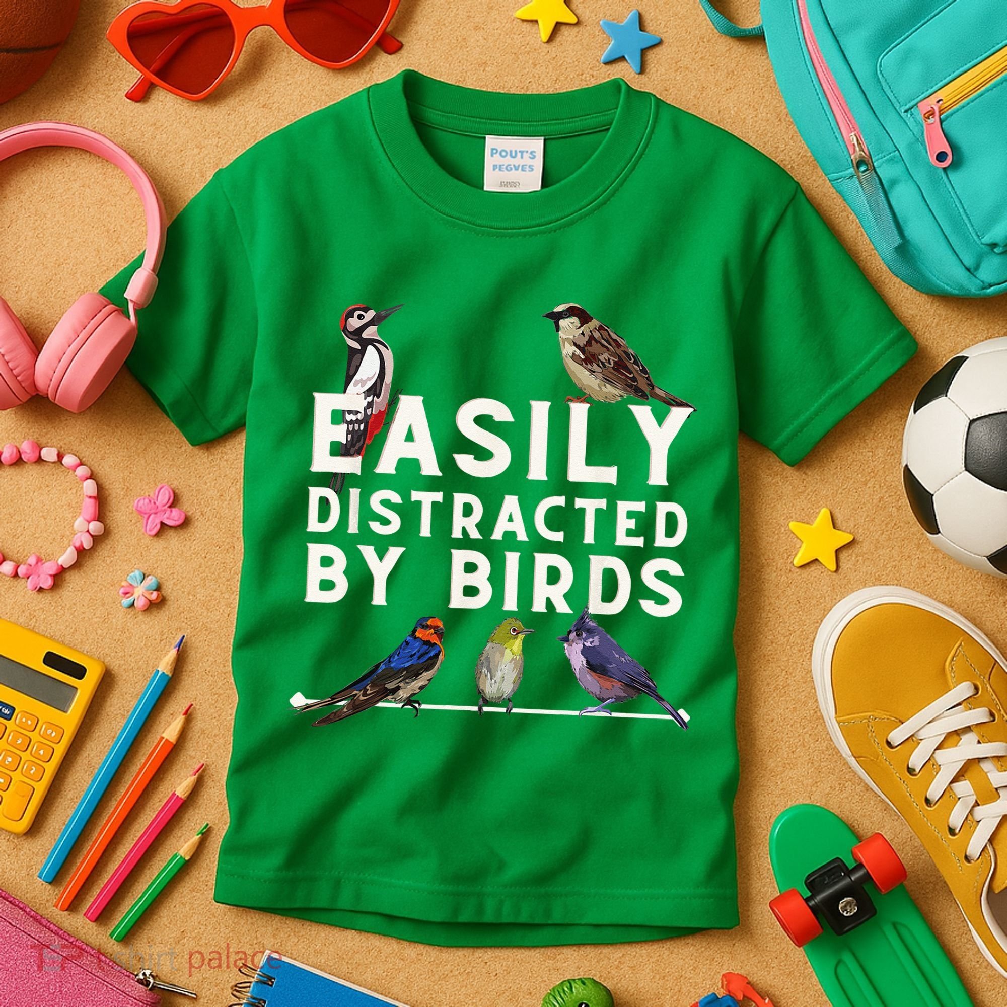 Easily Distracted By Birds Funny Bird Lover Birdwatching Kids T-Shirt