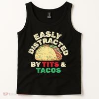 Easily Distracted By Tits And Tacos Dirty Adult Humor Tank Top thumb 2