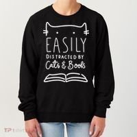 Easily Distracted By Cats And Books Cat & Book Lover Women's Sweatshirt thumb 0