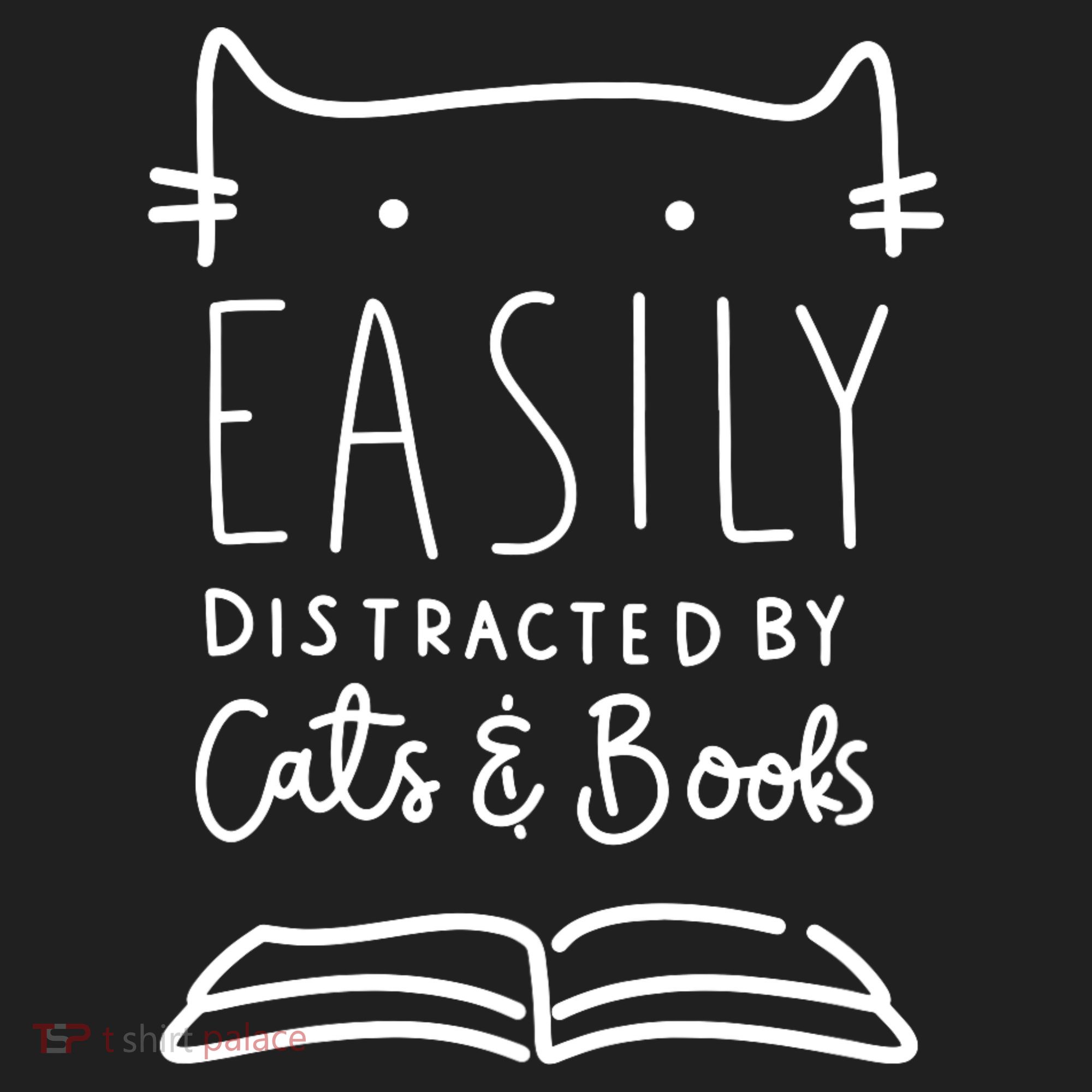 Easily Distracted By Cats And Books Cat & Book Lover Women's Sweatshirt