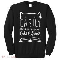 Easily Distracted By Cats And Books Cat & Book Lover Sweatshirt thumb 0