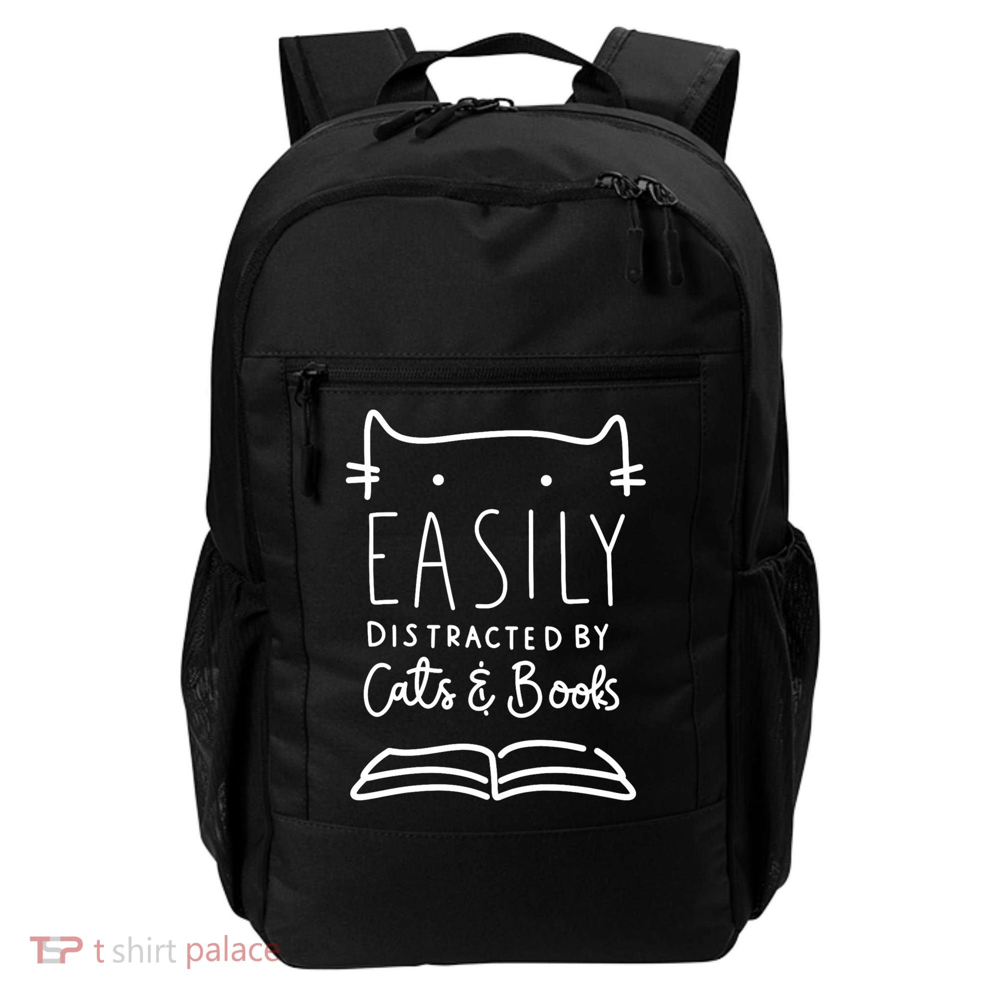 Easily Distracted By Cats And Books Cat & Book Lover Backpack
