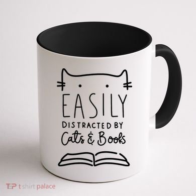 Easily Distracted By Cats And Books Cat & Book Lover Coffee Mug back