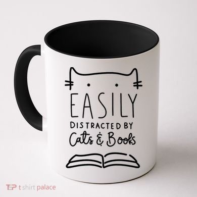 Easily Distracted By Cats And Books Cat & Book Lover Coffee Mug