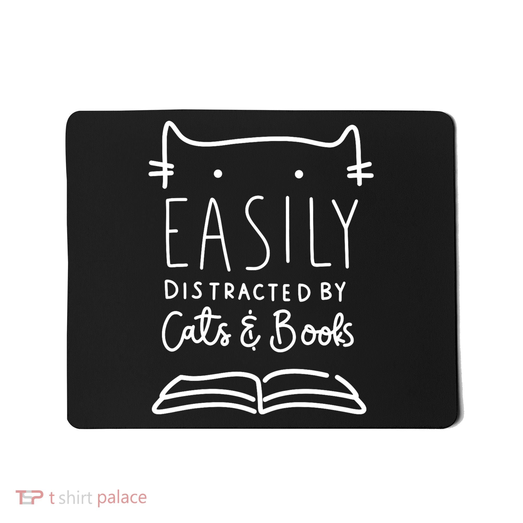 Easily Distracted By Cats And Books Cat & Book Lover Mousepad
