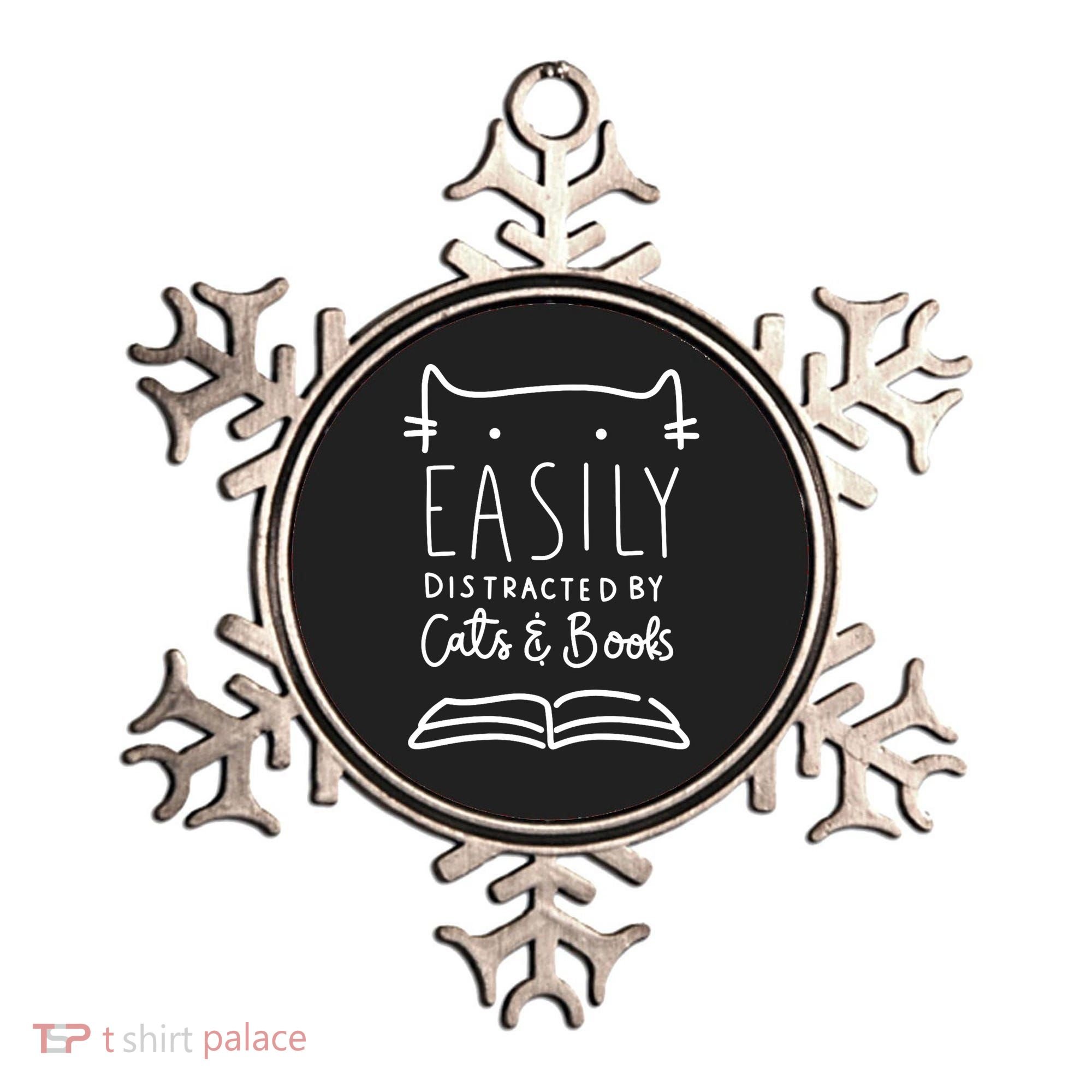 Easily Distracted By Cats And Books Cat & Book Lover Ornament