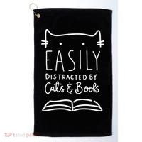Easily Distracted By Cats And Books Cat & Book Lover Golf Towel thumb 0