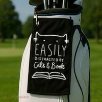 Easily Distracted By Cats And Books Cat & Book Lover Golf Towel thumb 2