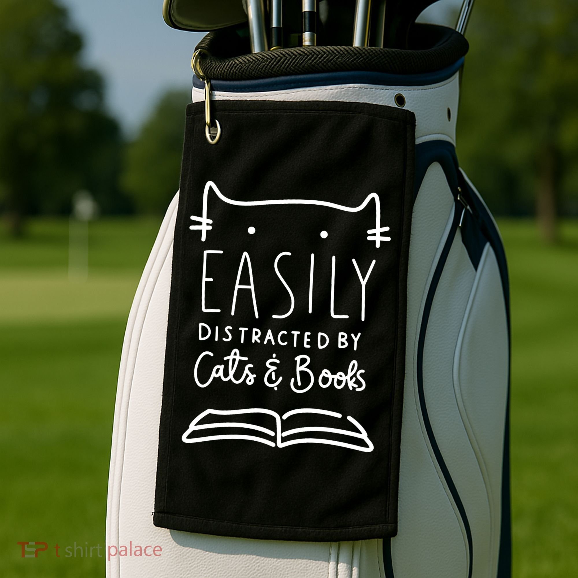 Easily Distracted By Cats And Books Cat & Book Lover Golf Towel