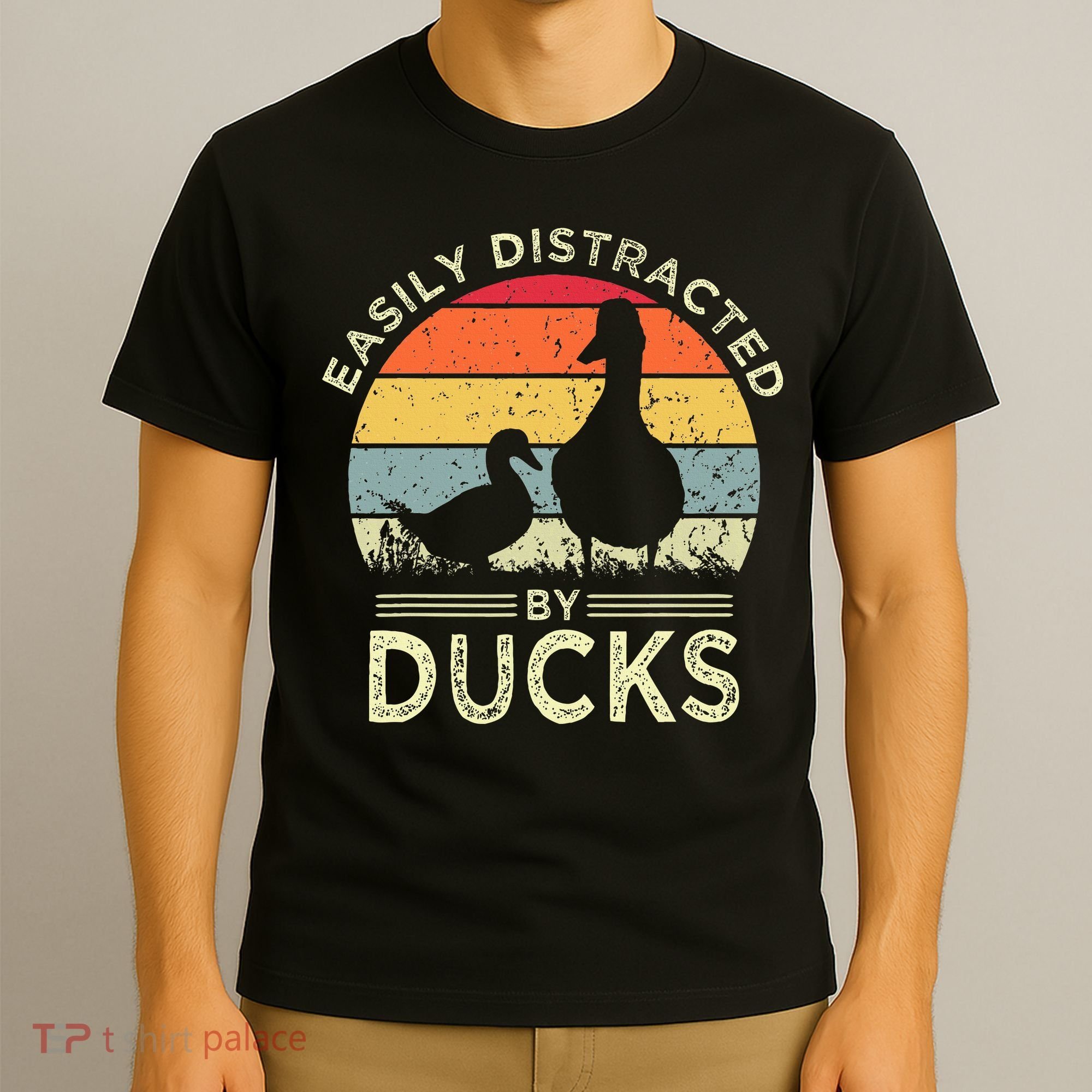 Easily Distracted By Ducks Funny Vintage Duck Lover T-Shirt
