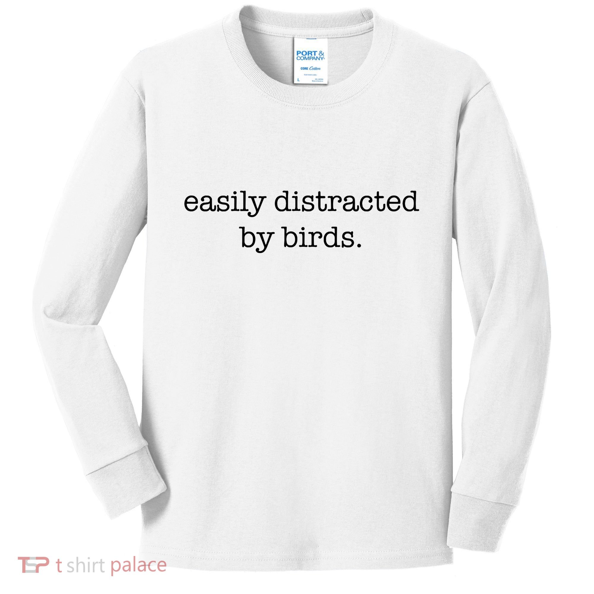 Easily Distracted By Birds Minimalist Birdwatching Birder Kids Long Sleeve Shirt