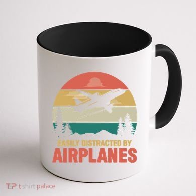 Easily Distracted By Airplanes Retro Airplane Funny Pilot Gift Coffee Mug back