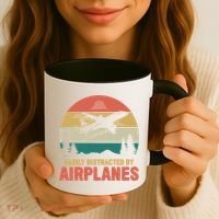 Easily Distracted By Airplanes Retro Airplane Funny Pilot Gift Coffee Mug thumb 3