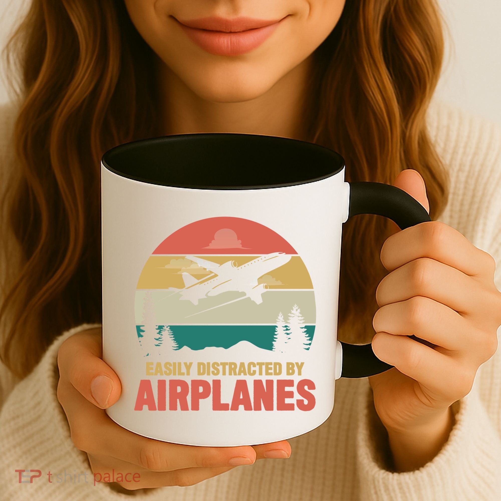 Easily Distracted By Airplanes Retro Airplane Funny Pilot Gift Coffee Mug