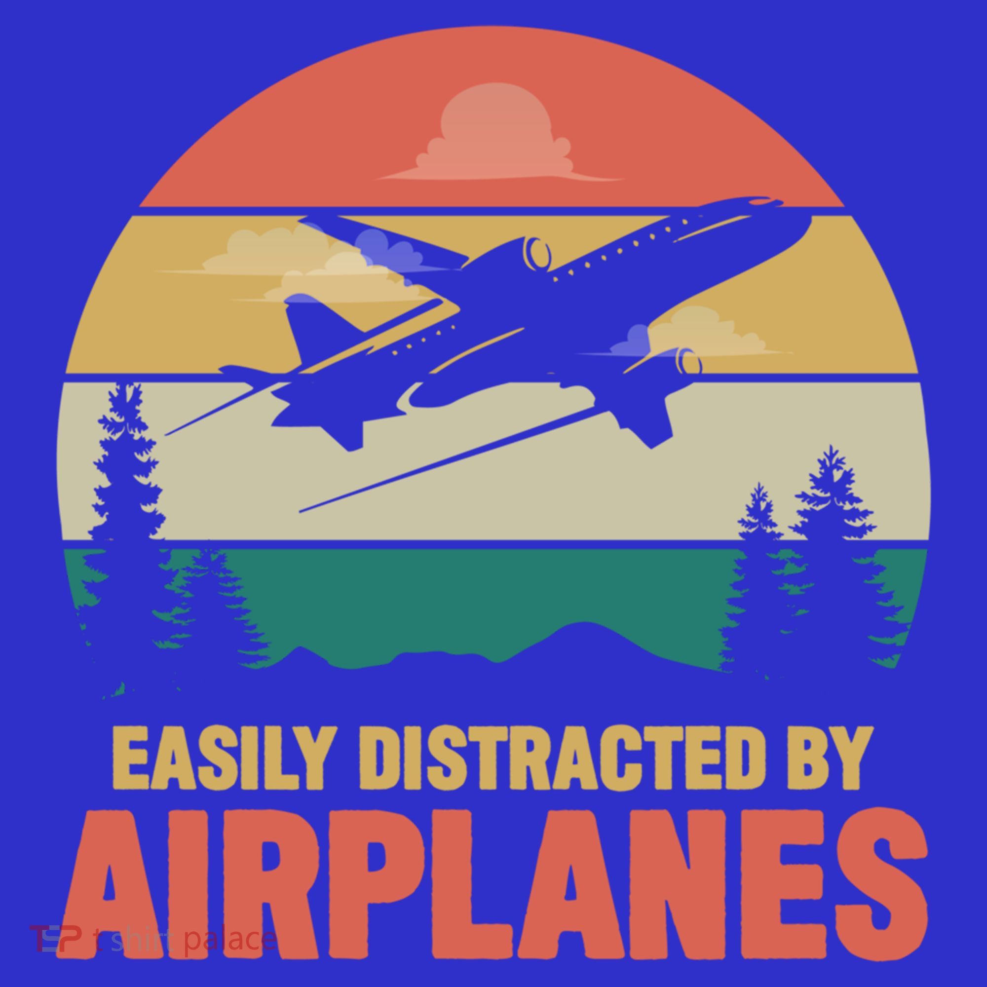 Easily Distracted By Airplanes Retro Airplane Funny Pilot Gift Hoodie