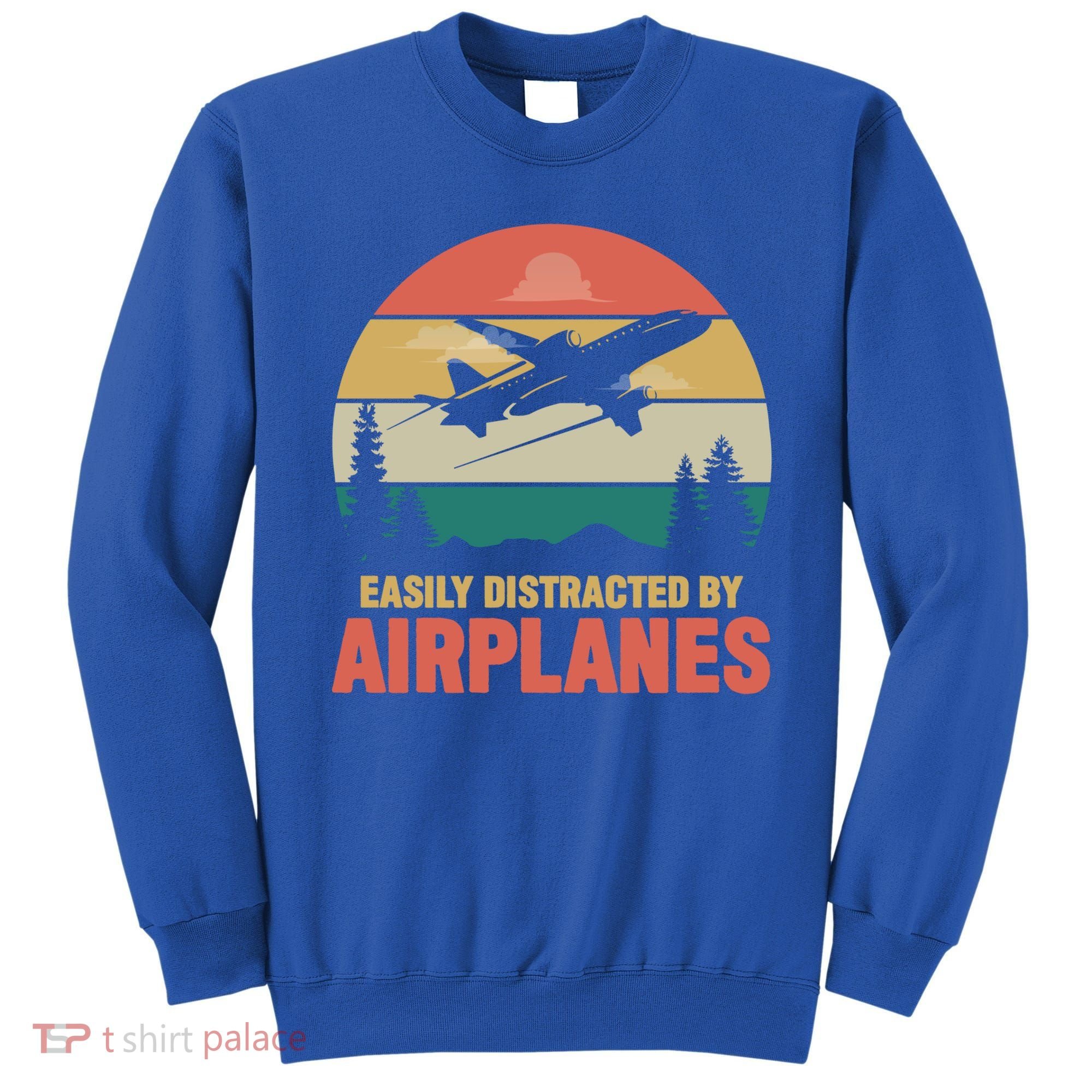 Easily Distracted By Airplanes Retro Airplane Funny Pilot Gift Sweatshirt