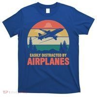 Easily Distracted By Airplanes Retro Airplane Funny Pilot Gift T-Shirt thumb 0