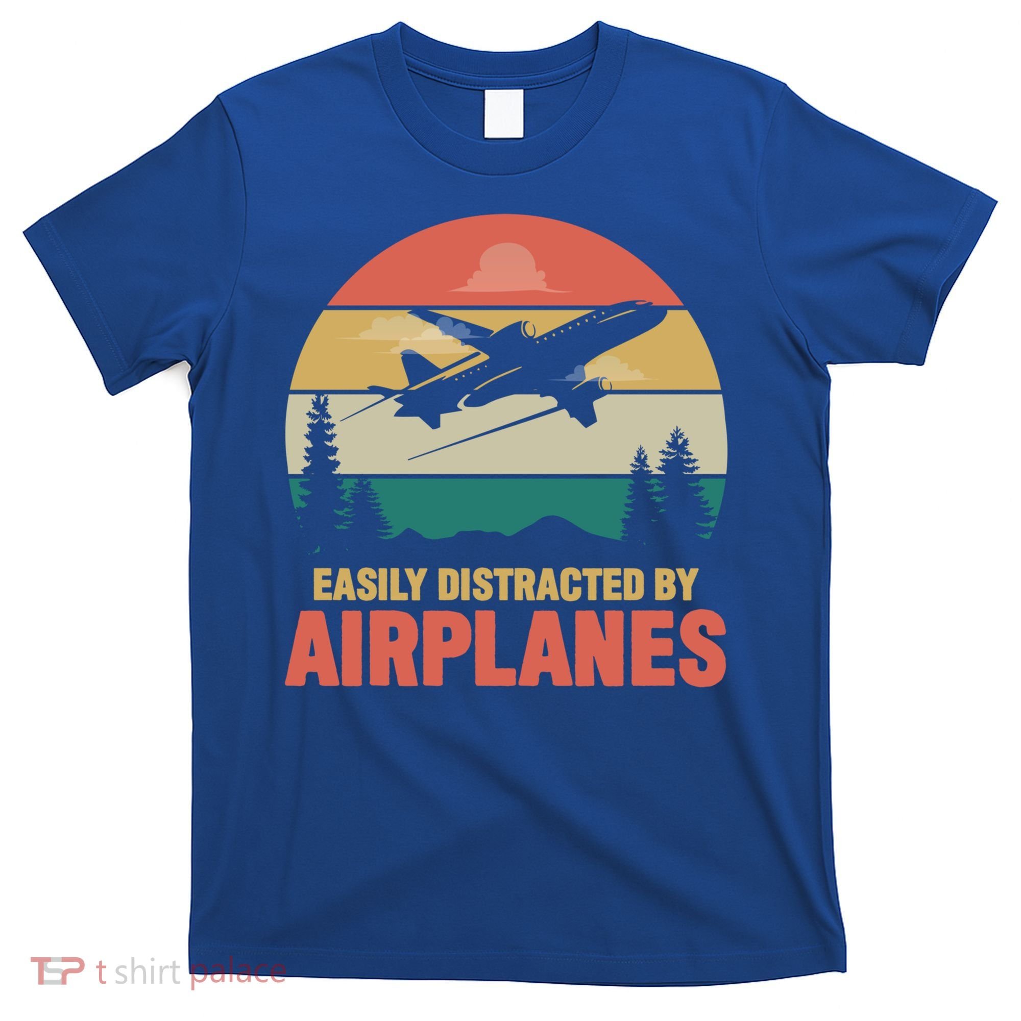Easily Distracted By Airplanes Retro Airplane Funny Pilot Gift T-Shirt