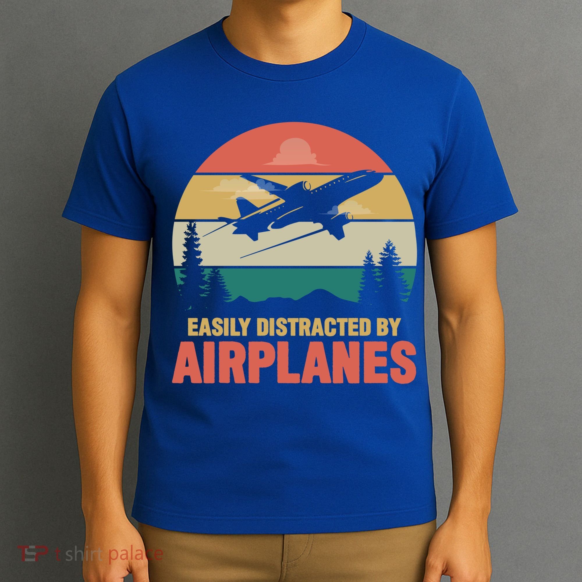 Easily Distracted By Airplanes Retro Airplane Funny Pilot Gift T-Shirt