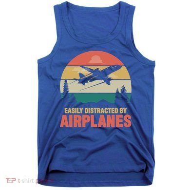 Easily Distracted By Airplanes Retro Airplane Funny Pilot Gift Tank Top