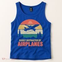 Easily Distracted By Airplanes Retro Airplane Funny Pilot Gift Tank Top thumb 2